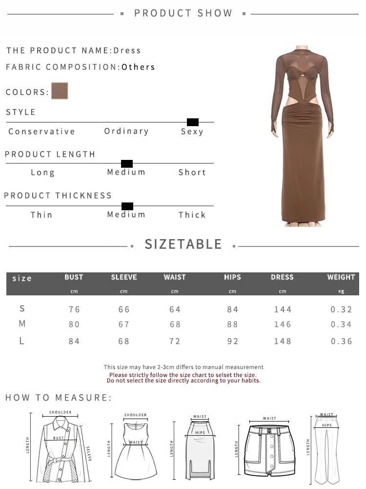 Patchwork Maxi Dress Women Waistless o-Neck Folds See Through Skinny Autumn Trend Elegant Banquet Chic Classic Vestidos