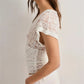 Women Sheer Lace Tops Solid Slim Fit V Neck Cap Sleeve See Through Crop Shirts for Summer Going Out Office Streetwear
