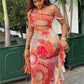 Colorful Print Dress Women Sexy Trend See Through Rope Diagonal Collar Patchwork Stretch Beach Vacation Party Bodycon