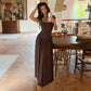 Cap-sleeve Flowing Pleated Maxi Dress Brown 2026 Fall Dresses for Woman Elegant Clothing