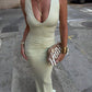 Deep V Neck Sleeveless Sexy Maxi Dress Women Elegant Ruched Bodycon Back Split Club Party Long Dress Female Clubwear