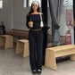 Baggy Sweatpants Cozy Drawstring Lounge Pants Woman Bottoms Casual Wide Leg Trousers Black