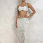 Chic Polka Dot Print 2 Piece Set Woman Beads Decoration Halter Backless Tank Top+See Through Design Skit Elegant Suits