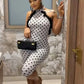 Mesh Patchwork Rompers Woman Polka Dot Print Halter Backless Sleeveless Skinny Peach Hip Midnight Club Party Playsuit
