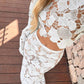 Fashion Jacquard Hollow 2 Piece Set Women Sexy Turtleneck Puff Sleeve Crop Top+Long Skirts Elegant Party Club Suits