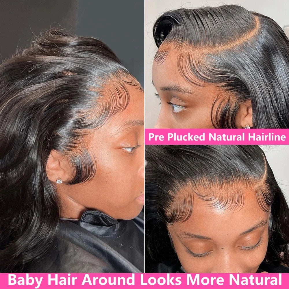 220 Density Body Wave 13x6 13x4 HD Transparent Lace Frontal Pre Plucked Human Hair Wig For Black Women
