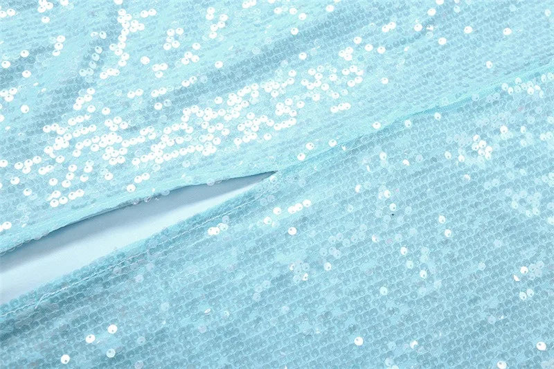 Blue Sequined Glitter Party Dresses for Woman Elegant Cowl Neck Open Back Long Wedding Guest Dress
