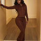 Line Patchwork 2 Piece Set Women Casuals Trend Zip Patchwork Full Sleeve Jacket+Flare Pants Chic Street Sporty Suits