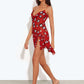 Women Red Polka Dot See Through Sexy Mini Dress Women Elegant Spaghetti Strap Sleeveless Backless Ruffle Slip Dress