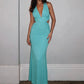 Women Halter Deep V Cutout Mermaid Maxi Dress Sexy Backless Ruched Long Gown Sleeveless Bodycon Party Evening Dress