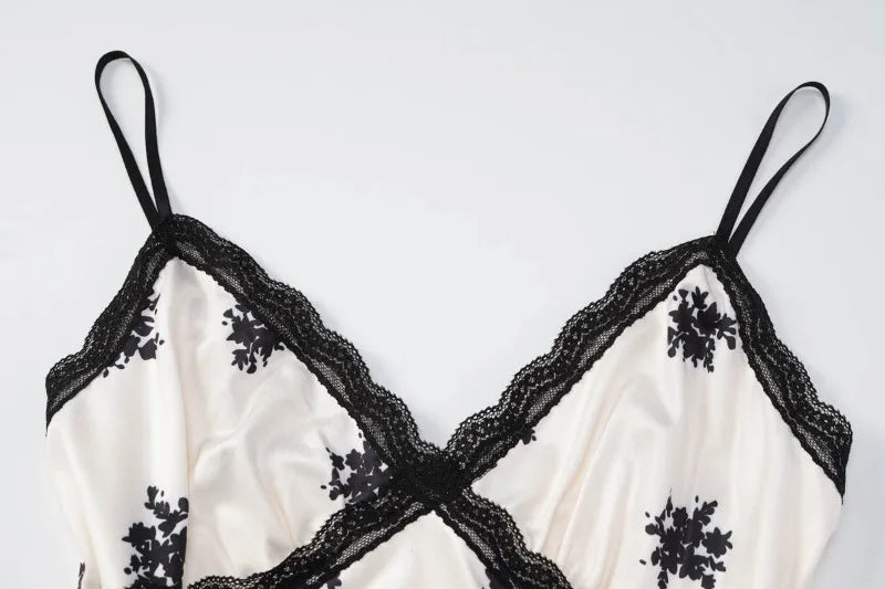 Floral Print Summer Dress French Style Elegant Deep V Neck Sleeveless Backless Long Dresses for Woman 2026