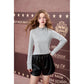 Elegant Lace Trim Mock Neck Top, Solid Ruffle Cuff Long Sleeve Blouse for Daily Wear