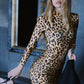 Leopard Print Dress Women Hipster Turtleneck Long Sleeve Folds Stretch Skinny Sexy Midnight Hottie Fall Mini Bodycon