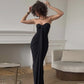 Elegant Strapless Ruched Wrap Maxi Dress Black Burgundy Evening Gown Party Dresses Woman Clothing