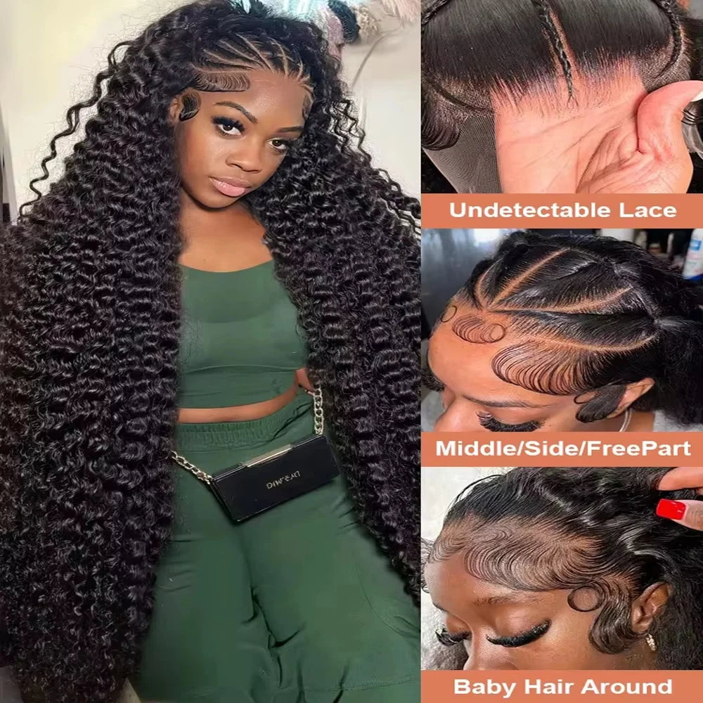 40-42Inch Deep Water Wave Jerry Curly 13x6 13x4 HD Transparent Lace Frontal Human Hair Wig