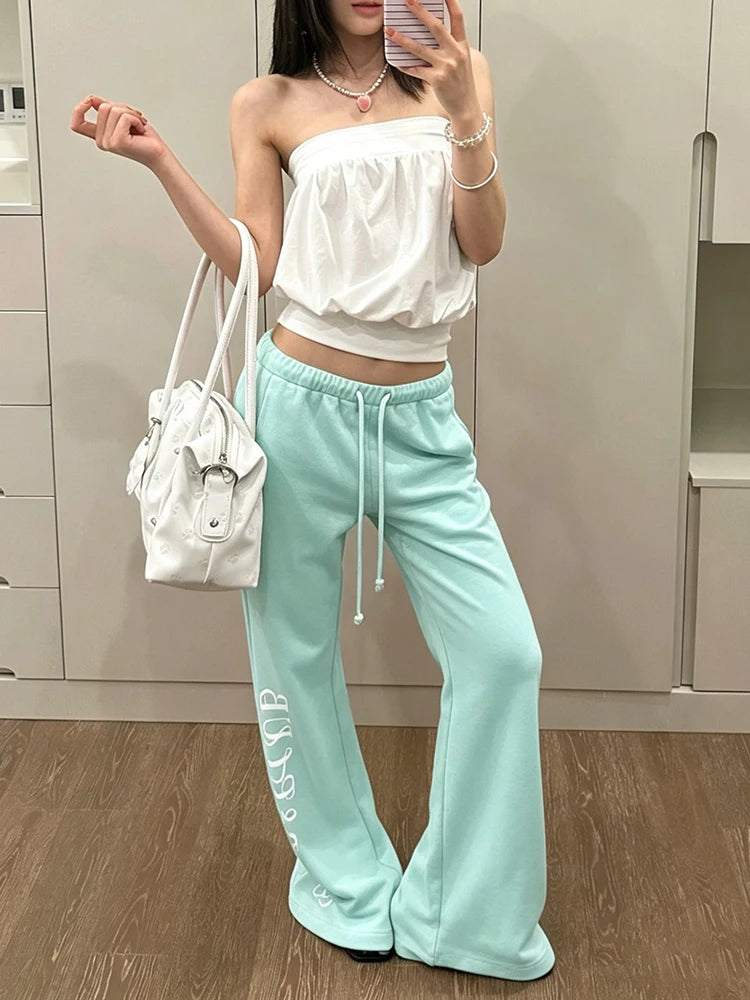Leisure 2-Piece Set Women Sexy Solid Simple Tank Tops+Letter Print Drawstring Pant Summer Street Daily Hottie Suit