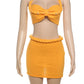 Vacation Women 2 Piece Set Summer Pearl Plait Halter Shirring Camisole+Zip Peach Hip Skirts Matching Crochet Clubwear