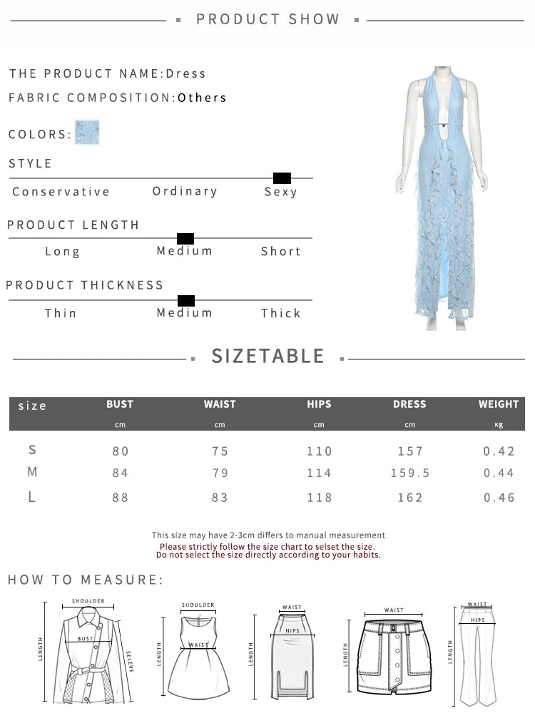 Halter Deep V-Neck Dress Women Elegant Mesh Tassel Patchwork Backless Split Skinny Jacquard Sleeveless Maxi Bodycon