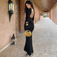 Sexy Long Sleeve Open Back Maxi Dress Elegant Black Party Dresses Autumn 2025 Woman Clothing
