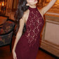 Lace Halter Backless Sexy Maxi Dress For Women Black Off-shoulder Strapless Sleeveless Bodycon Club Party Long Dress