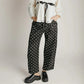 Women Retro Dots Print Cropped Cargo Pants High Waist Multi Pocket Loose Straight Leg Trousers Street Casual Bottoms