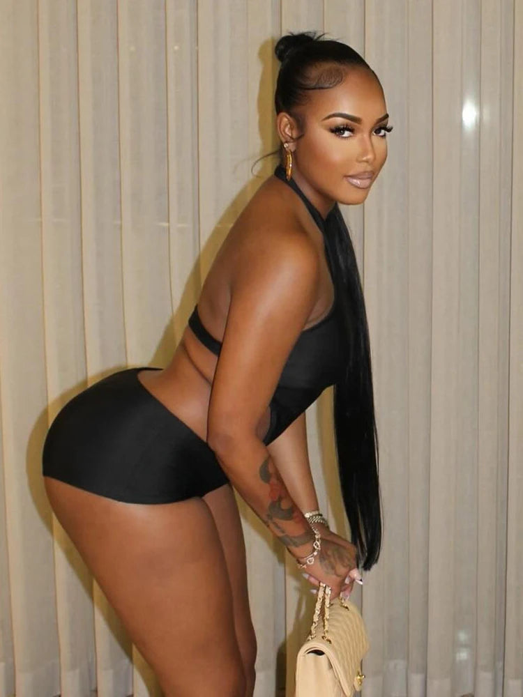 Sexy Thick Romper Women Sexy Hollow Irregular Tight Midnight Club Hipster Stretch Halter Backless Activity Playsuit