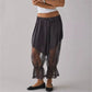 Boho Vintage Sheer Lace Harem Pants Elastic Waist Drawstring Floral Embroidery Cropped Loose Casual Pants Streetwear