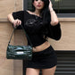 Slash Neck t-Shirt Women Button Half Sleeve Fake Diamond Letter Music Festival Leisure Daily Summer Trend Streetwear
