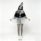 Circus Pierrot Clown Costume Women Short Cape Top Tulle Trim Pom Pom Decor Halloween Themed Cosplay Fancy Dress Outfit