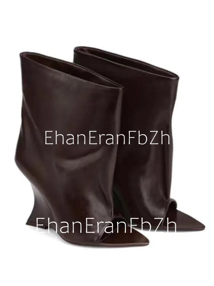 Ladies' Spring/Summer New Fish Mouth Slope High Heel Short Boots with Pointed Toe Exposed Cool Boots, Mid Top Boots