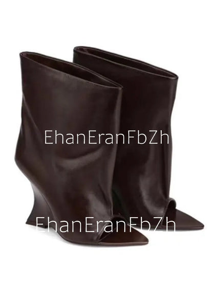 Ladies' Spring/Summer New Fish Mouth Slope High Heel Short Boots with Pointed Toe Exposed Cool Boots, Mid Top Boots