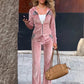 Patchwork 2-Piece Set Women Hooded Zip Full Sleeve Crop Coat+Drawstring Flare Pant Classic Sporty Casual Streetwear