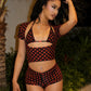 Sexy Fashion Print 3 Piece Sets Women Summer Trend Halter Bra Tops+Short Sleeve Crop Tops+Skinny Shorts Hipster Suits
