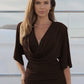 Deep V Neck Short Sleeve Sexy Maxi Dress Women Elegant Autumn Winter New Back Split Ruched Club Party Long Dress Female