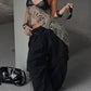 Patchwork Faux Leather Camisole Women Halter See Through Irregular Hem Zebra Stripe Print v-Neck Sexy Chic Streetwear