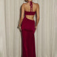 Women Halter Neck Cutout Sexy Maxi Dress Twisted Bust Draped Ruched Split Long Bodycon Dress Club Evening Party Dresses