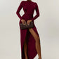 Long Sleeve Thigh High Split Sexy Maxi Dress Women Gown Elegant O Neck Draped Ruched Bodycon Club Party Long Dresses