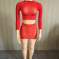 See Through 2-Piece Set Women o-Neck Full Sleeve Crop Tops+Elastic Waist Simple Skirt Slim Sexy Midnight Hottie Suit