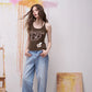 Y2K Rocker Cami Top with Distressed Patch, Vintage Grunge Tank Top for Women, Retro Aesthetic Streetwear Slim Vest