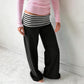 Y2K Fold Over Wide Leg Pants Preppy Women Striped Patchwork Low Waist Trousers Female Casual Lounge Yoga Sweatpants