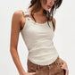 Women's Ribbed Tank Top Adjustable Buckle Strap Sleeveless Cami Top Exposed Seam Curved Hem Slim Fit Y2K Streetwear