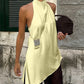 Women Backless Halter Crop Top Solid Color Satin Slip Tank Top Casual Office Ladies Off Shoulder Evening Party Vests