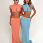 Elegant 2-Piece Set Women Single-Breasted Half Turtleneck t-Shirt+Solid Simple Long Skirt Party Chic Vacation Suit