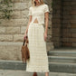 Flowy Two Piece Matching Skirt Sets for Women Clothing Short Sleeve Button Up Top Ruched Maxi Skirt Summer Beachwear