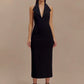 Halter Deep V Neck Sleeveless Sexy Maxi Dress For Women Elegant Backless Bodycon Tank Dress Femme Fashion Long Dress