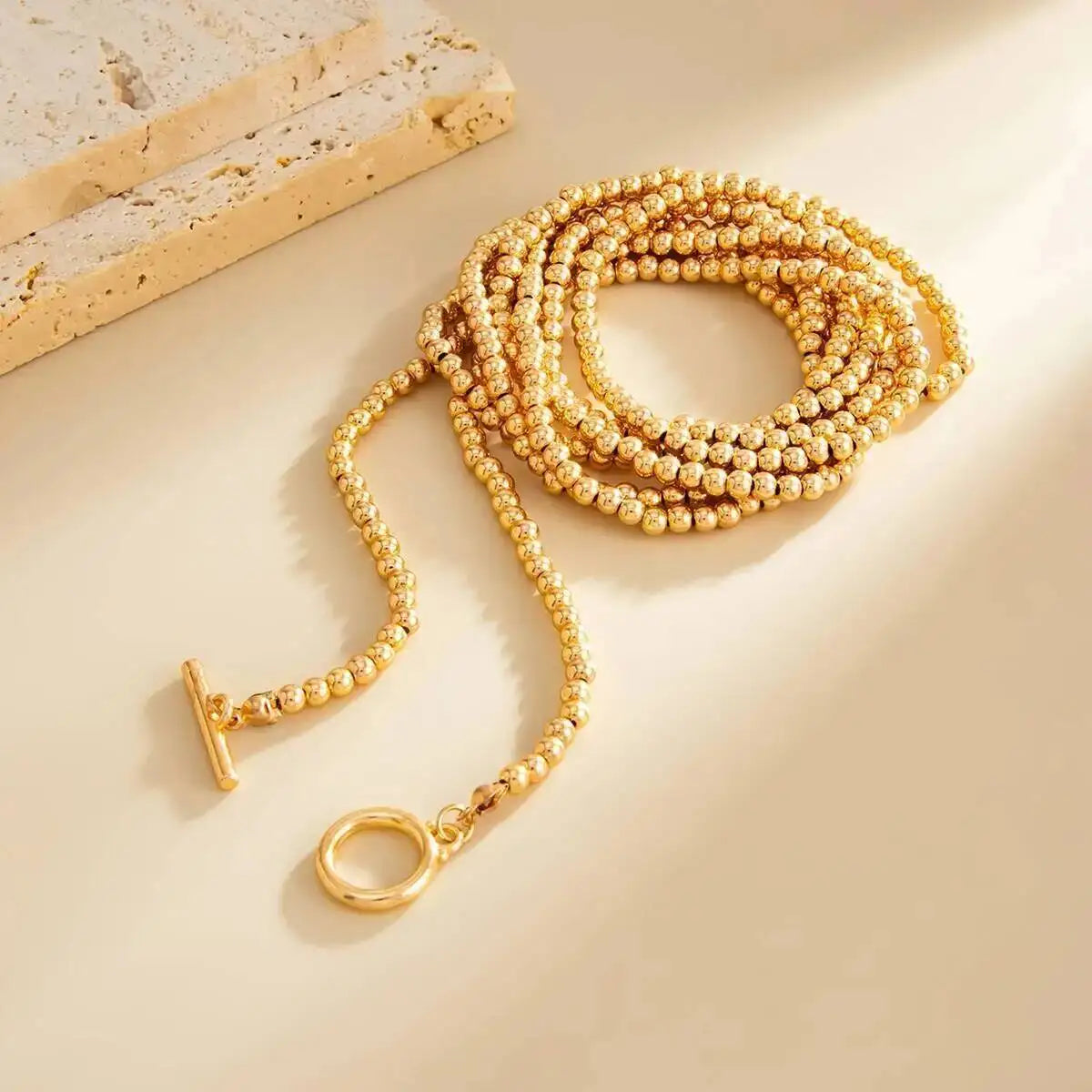 Adjustable Long Chain Necklace for Women, Sexy Stackable CCB Beads, OT Buckle, Love Heart Pendant, Choker Sweater Jewelry