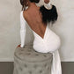 Pleated Open Back Long Sleeve Maxi Dress for Birthday Women Black White Elegant Evening Gown Party Dresses