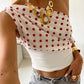 Summer Trend Polka Dots Print T-Shirts Women  Skew Collar Off Shoulder Backless Street Fashion Trend Ruched Crop Tops