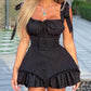 Sleeveless Ruffled Sexy Mini Dress For Women Robe Spaghetti Strap Backless Lace-up Bodycon Dress Elegant Clubwear