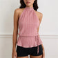 Y2K Summer Backless Halter Neck Crop Tops Sleeveless Tie Up Open Back Shirts Vest Women's Chiffon Pleated Tank Top